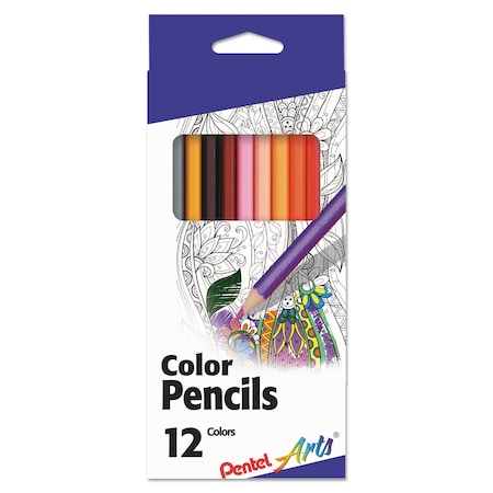 Pentel Color Pencils, 1.98 mm, H (No 3), Assorted Lead/Barrel Colors, 12PK CB8-12